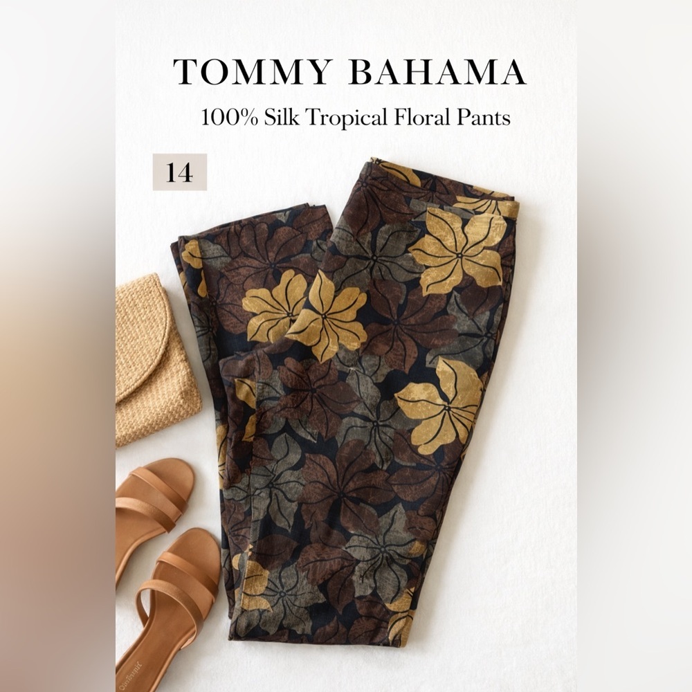 Tommy Bahama 100% Silk Tropical Floral Pants Wide Leg Resort Y2K Size 14